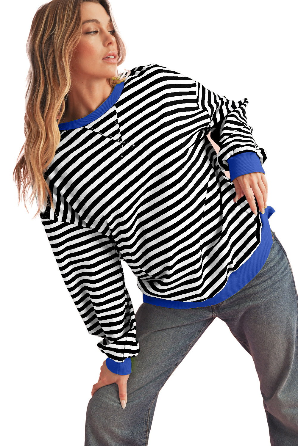 Black Stripe Contrast Edge Cross Seam Oversized Sweatshirt efec7b3999f7685c