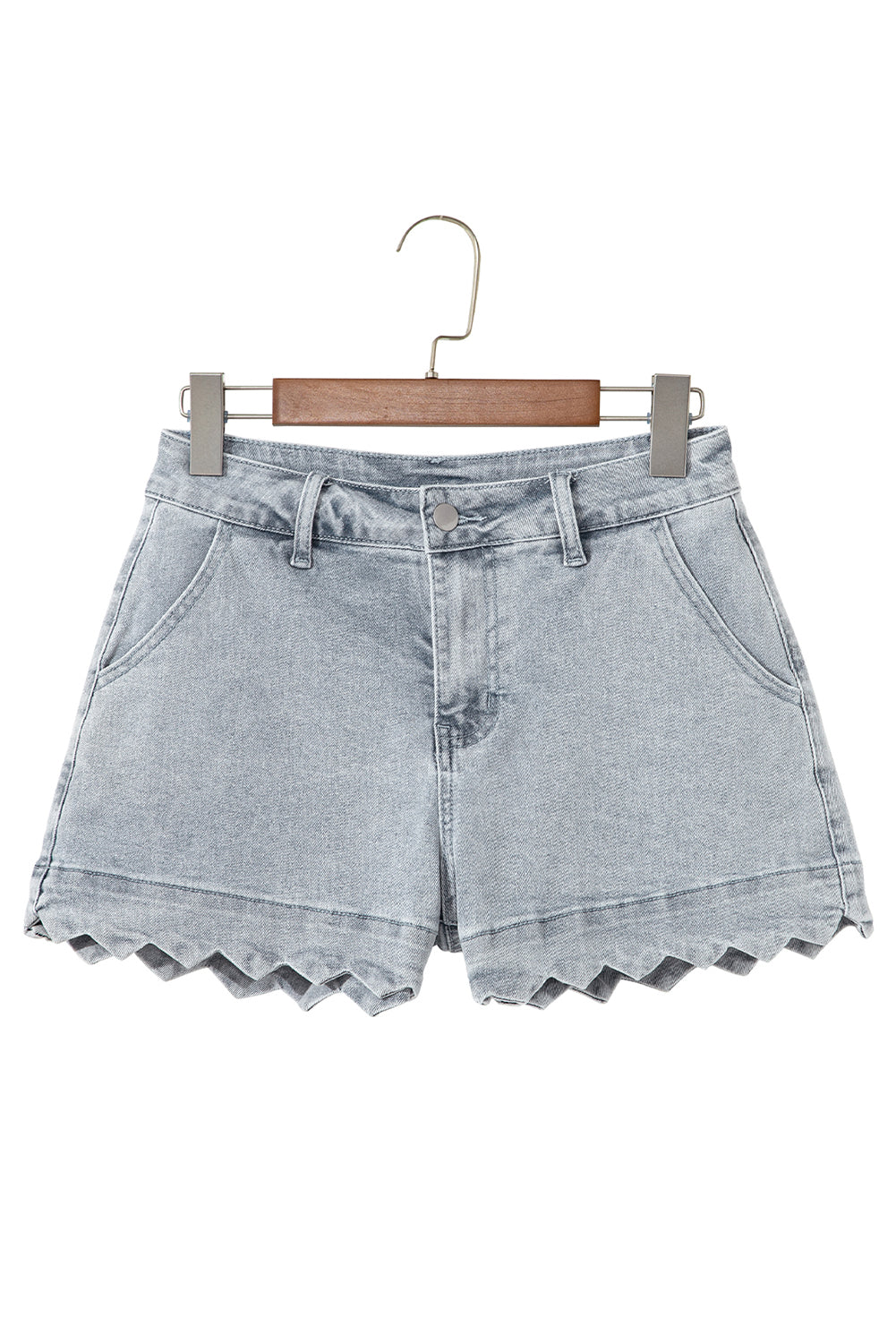 White Scalloped Hemline Light Wash Denim Shorts f0161fec31c30531