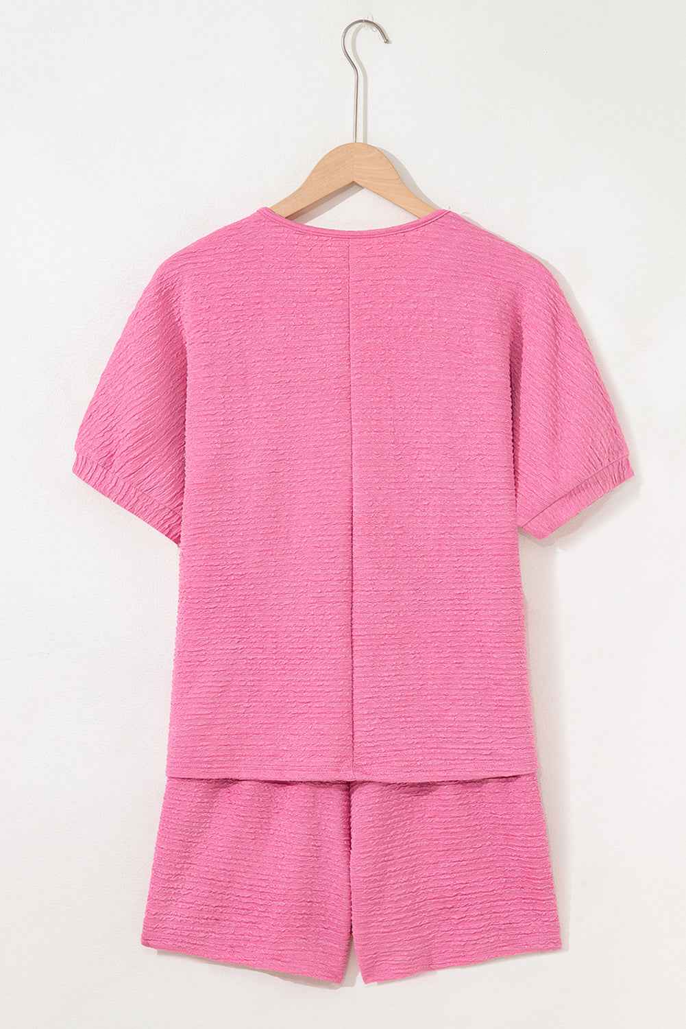 Pink Textured V Neck T Shirt and Shorts Set f0220526fd0b2e6a