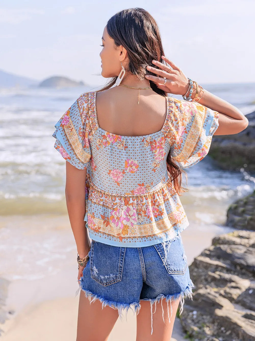 Printed Sweetheart Neck Layered Short Sleeve Blouse f0248ace-00c4-4e64-b71e-d871b9671a9c-Max