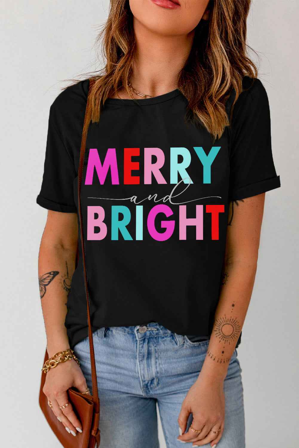Black MERRY and BRIGHT Crew Neck Graphic Tee f037ee98a6933359