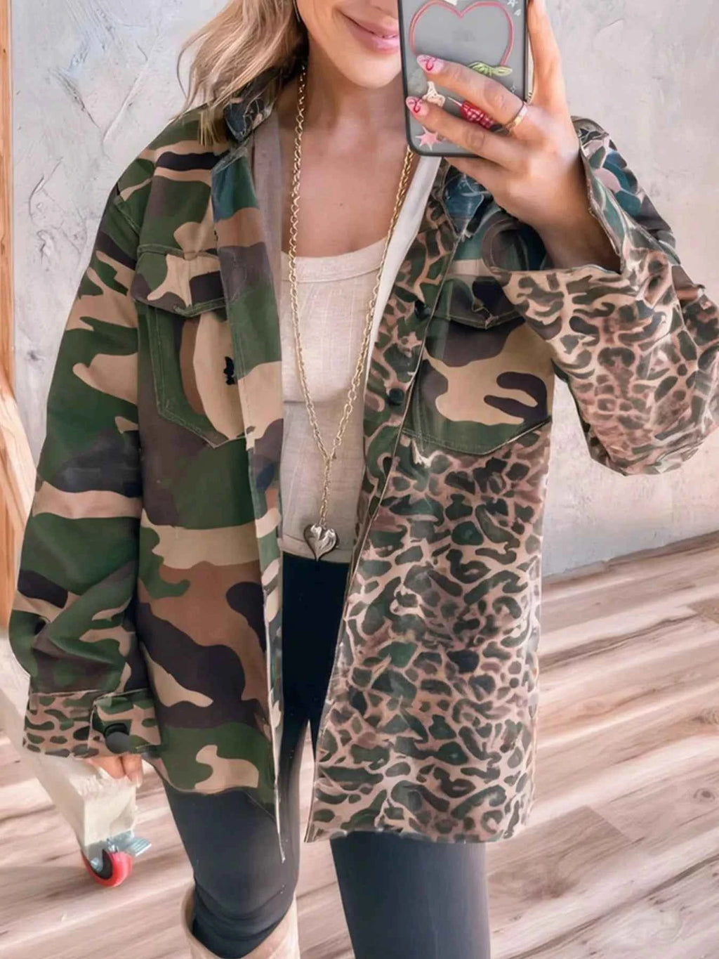 Camouflage Leopard Print Mixed Pattern Oversized Jacket Green Camouflage f051026c-b6e9-4669-8ee9-3da3071c6911-Max-Origin