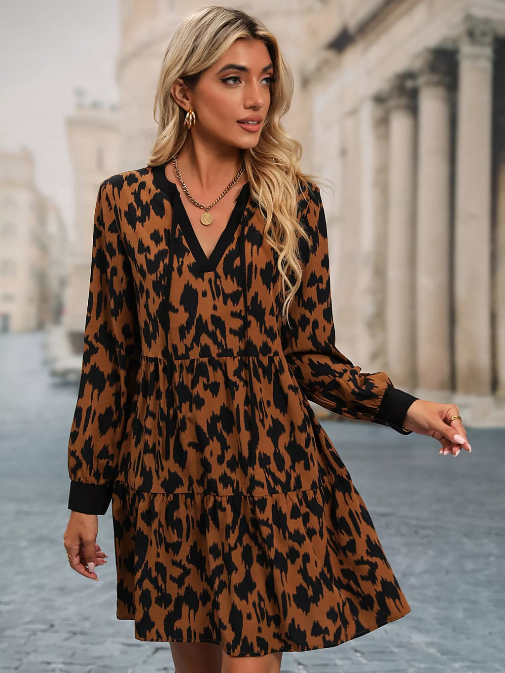 Leopard Tie Neck Long Sleeve Dress f05f54ae-92e8-409a-9bf3-96d3d0cef85d-Max-Origin