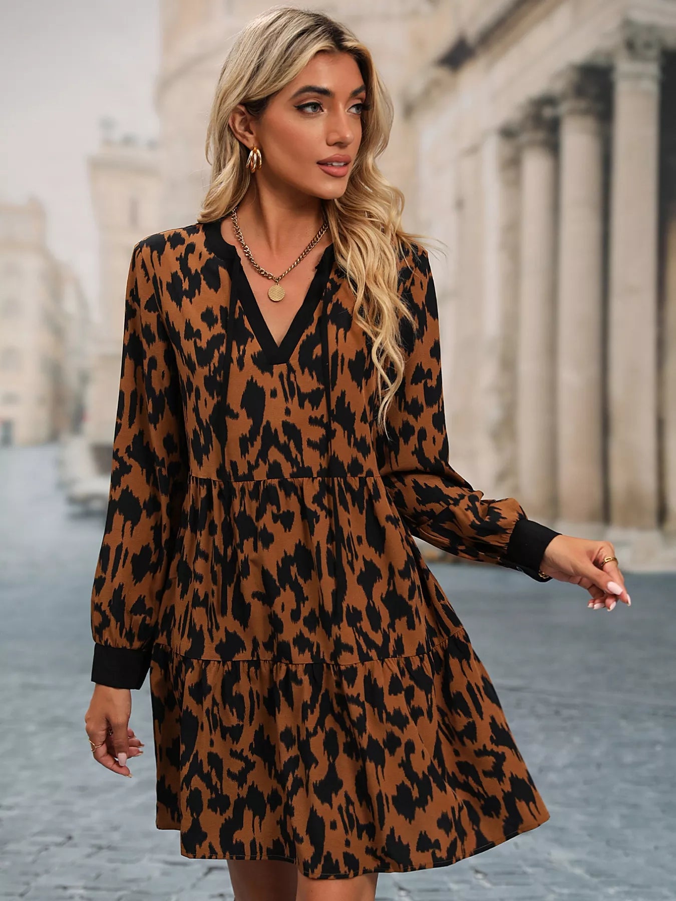 Leopard Tie Neck Long Sleeve Dress f05f54ae-92e8-409a-9bf3-96d3d0cef85d-Max-Origin