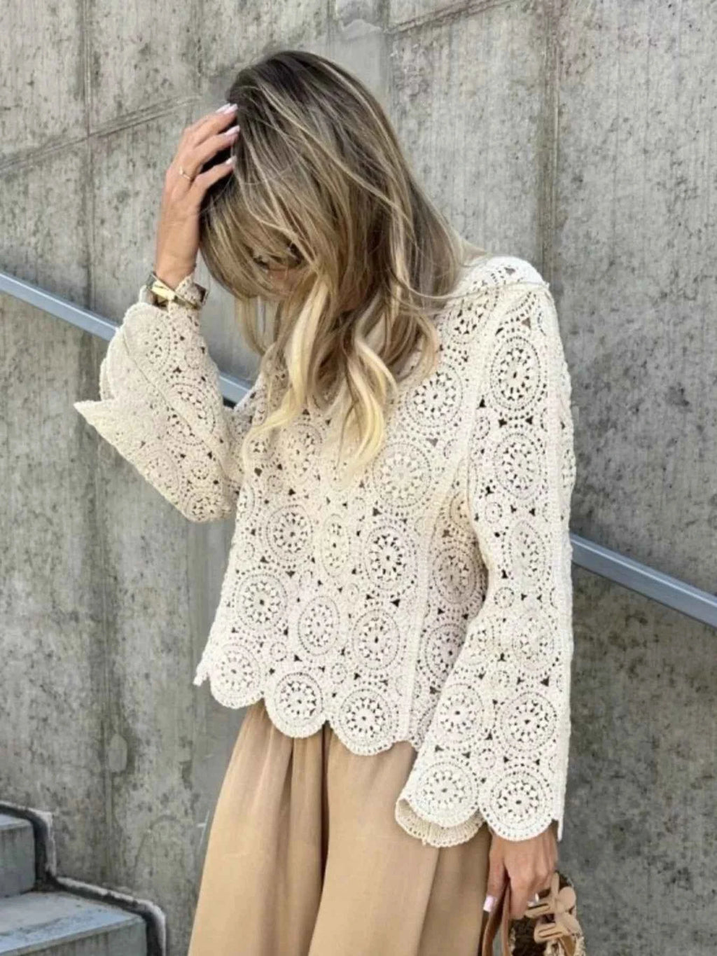 Crochet Lace V-Neck Bell Sleeve Knit Top f06fbd5e-414d-49dc-92b5-53c6ef0b7d34-Max-Origin