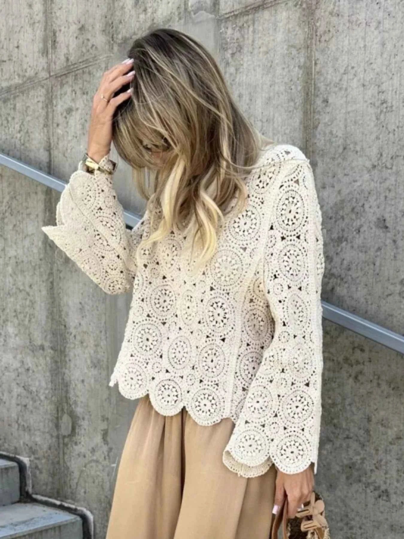 Crochet Lace V-Neck Bell Sleeve Knit Top f06fbd5e-414d-49dc-92b5-53c6ef0b7d34-Max-Origin