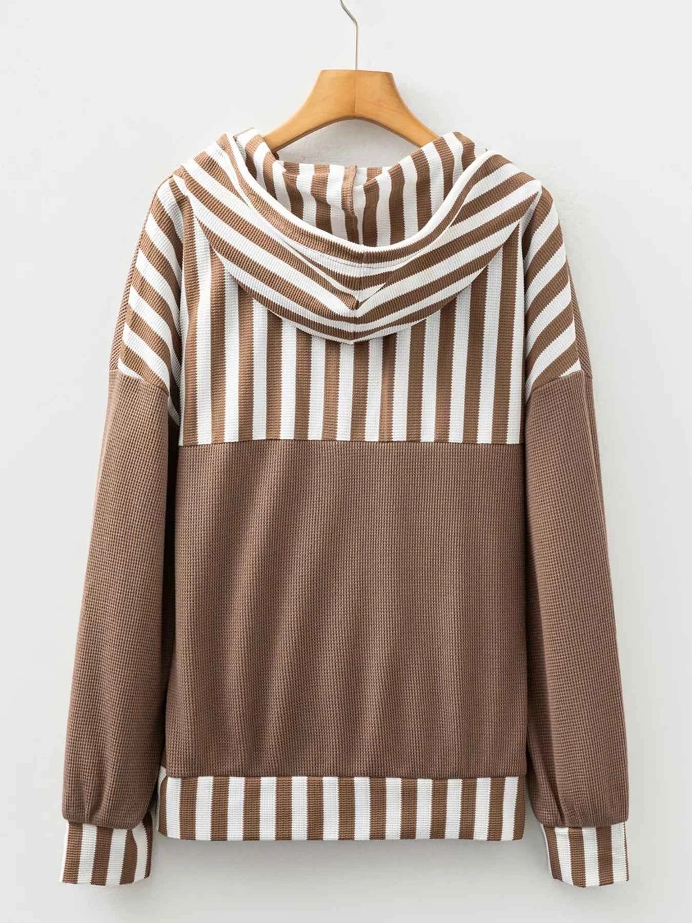 Waffle Texture Striped Patchwork Button Neck Drawstring Hoodie f090d1fb4c9749709fdb5d5317739ef5-Max-Origin
