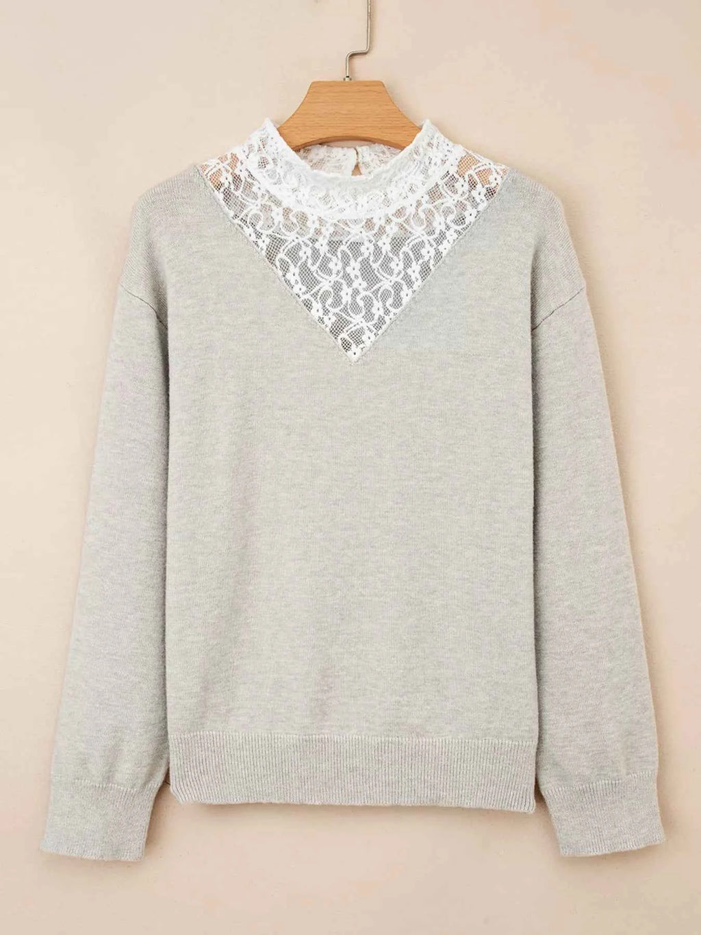 Button Keyhole Lace Patchwork Drop Shoulder Sweater f0993aba00914c37b7efea5dd7ac491f-Max-Origin