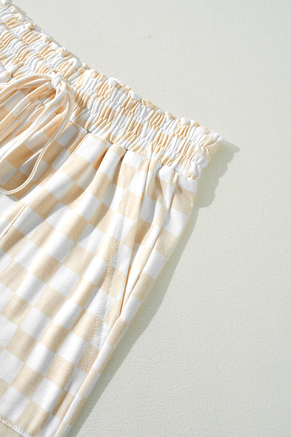 Beige Checkered Print Long Sleeve Loose Fit Pajama Set f0b19388c45226c1