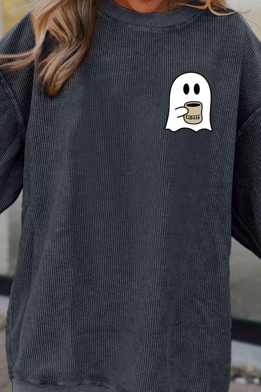 Ghost Graphic Drop Shoulder Sweatshirt f0dba17e45134d048c3e3e1db01c4cba-Max