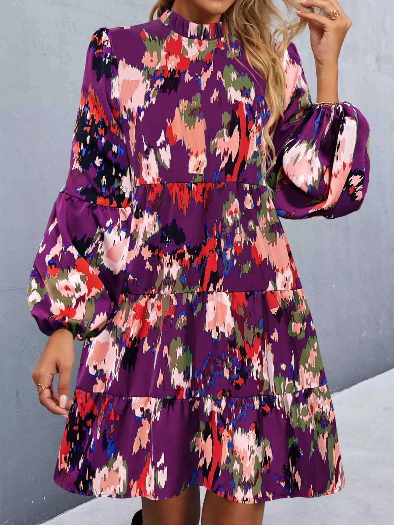 Printed Balloon Sleeve Mini Dress Violet f0ec8d5b-8cd8-4e33-8fd7-1eb7f79dd4bc-Max-Origin