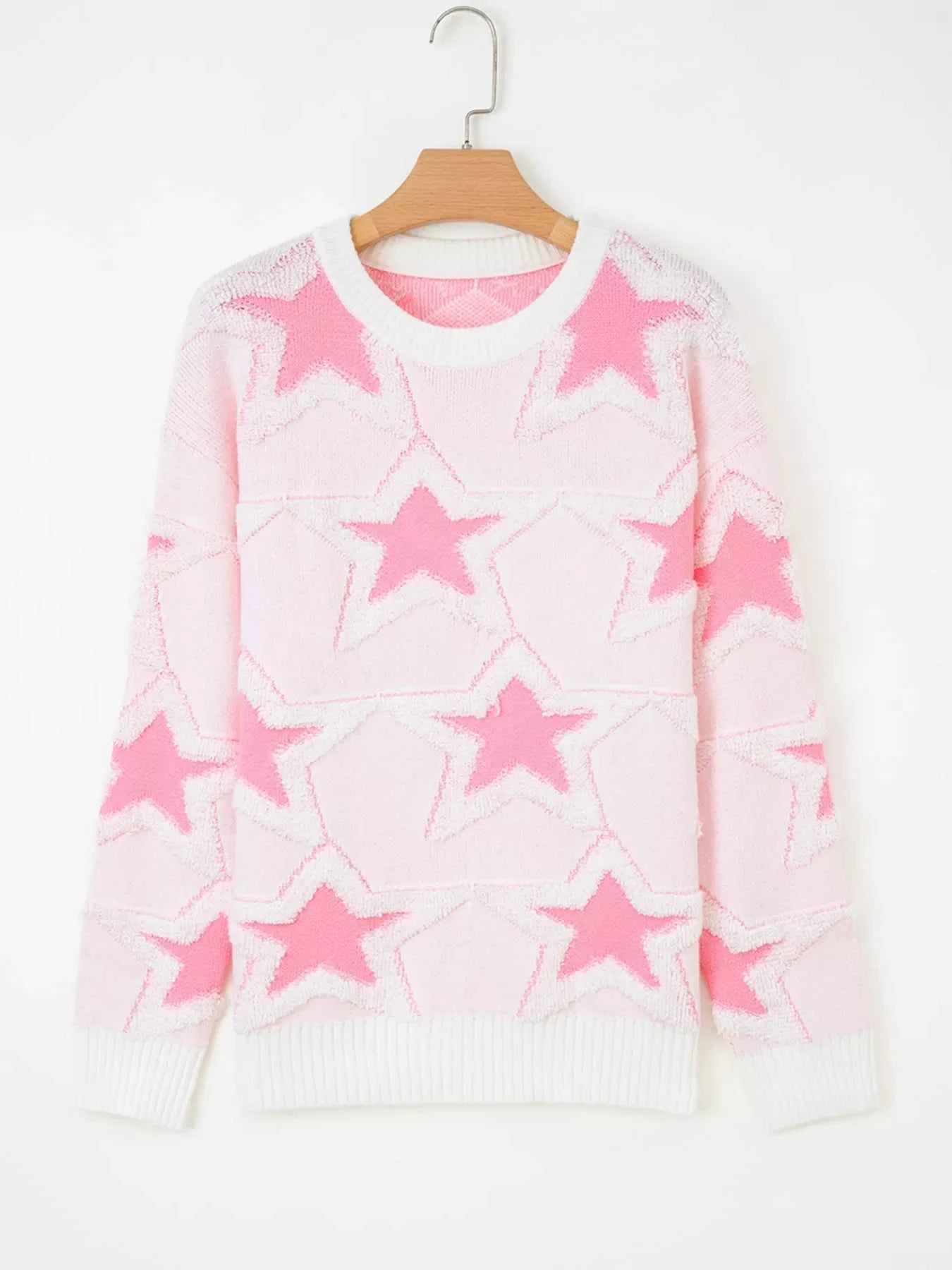 Oversized Star Pattern Ribbed Edge Drop Shoulder Sweater f0ed894b6b964fce86f80fc660489de0-Max-Origin