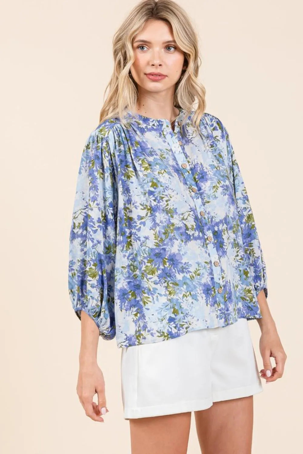 Mittoshop Flower Print Batwing Sleeve Button Down Blouse f0f285d8-2b29-4dba-90a3-47d5db25a4c0-Max