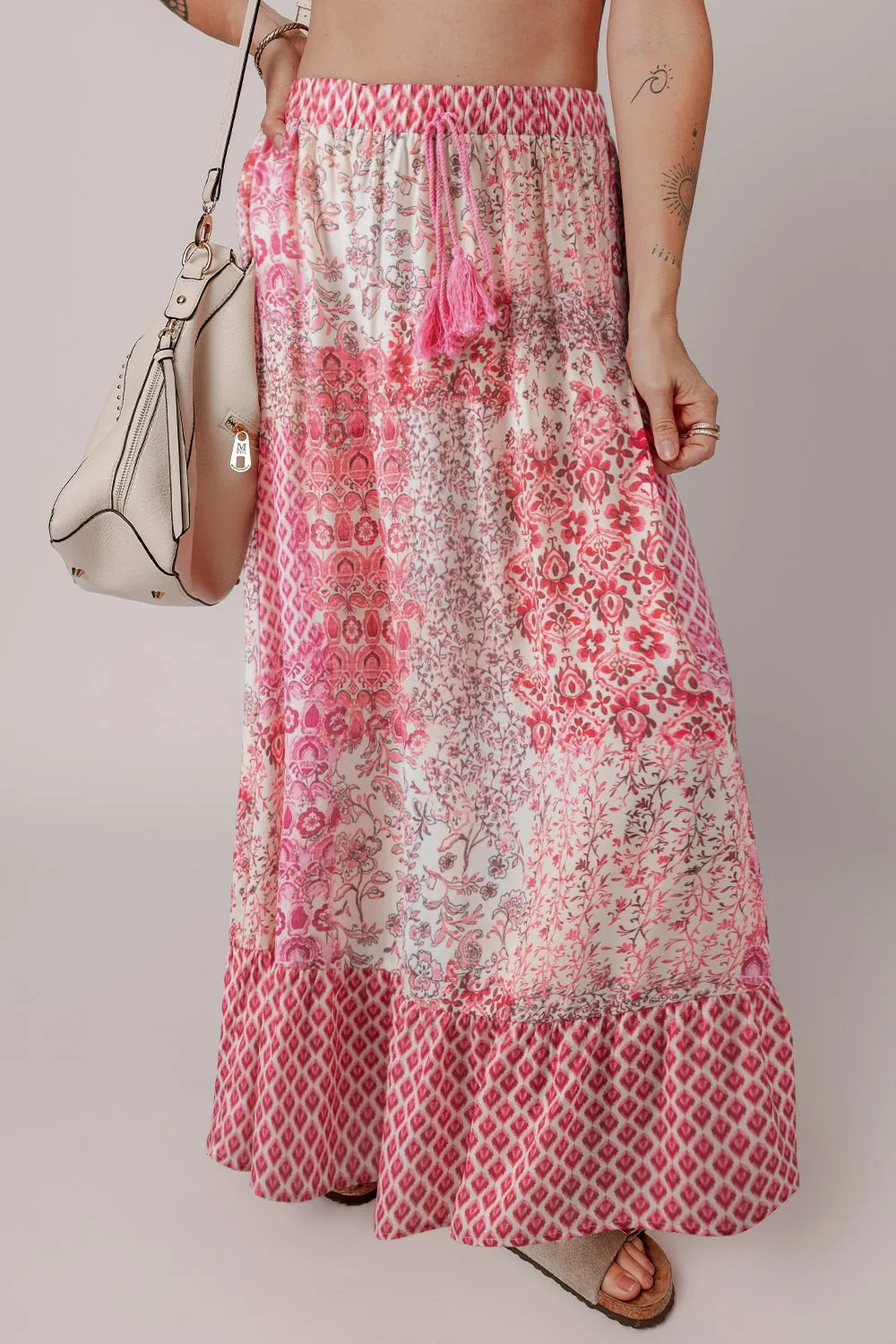 Printed Tassel Drawstring High Waist Maxi Skirt Dusty Pink f100a1c3-bac6-417e-8784-341e8354e497-Max