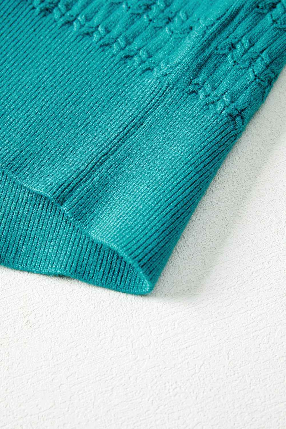 Sea Green Trendy Pattern Knit Ribbed Cuffs Crew Neck Sweater f109f84df383947d