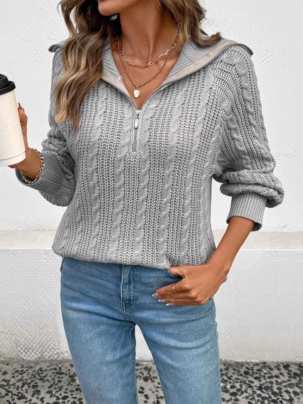 Cable Knit Half Zip Sweater f10c1aef19f6408fb6d7a84c22998033-Max-Origin