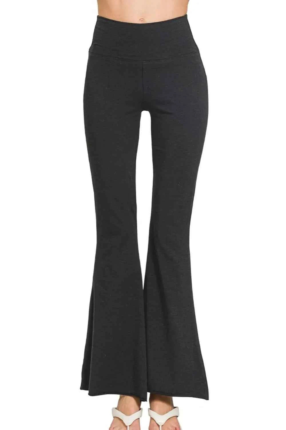 Zenana Raw Edge Hem Flare Yoga Pants BLACK f131aa07-49cd-4e59-a8ac-d7c9c1a0c553-Max-Origin