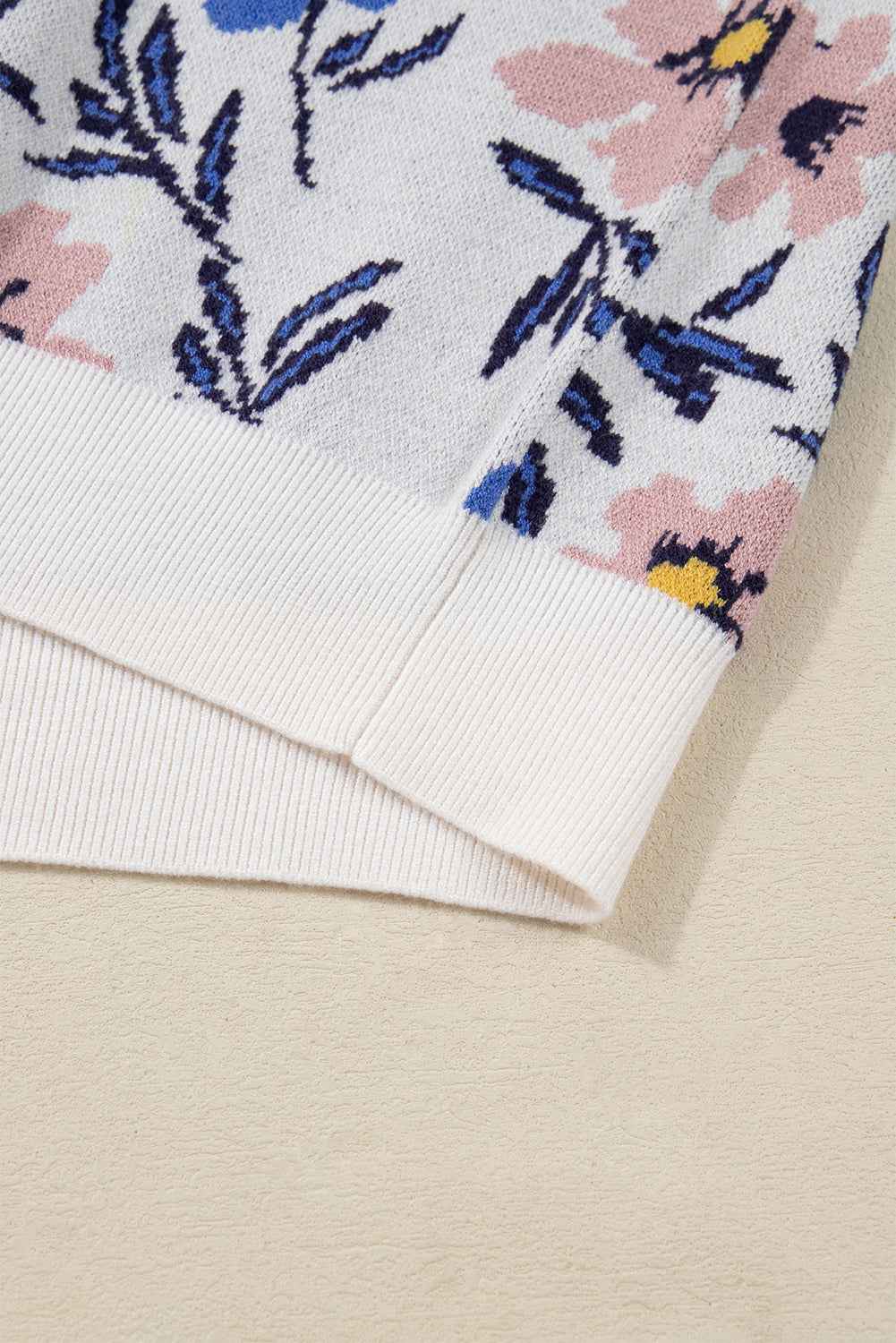 Khaki Vibrant Floral Contrast Colorblock Sleeve Pullover Sweater f144706dd0bf2f18