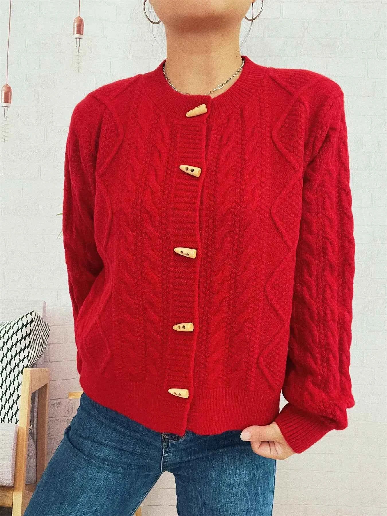 Cable Knit Button-Up Cardigan f14967a6f06c4277b36423ecc6f01a6c-Max-Origin