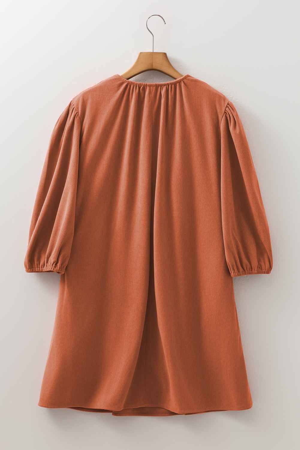 Moss Green Split Neck Scallop Detail Pleated Corduroy Mini Dress f16cf3c731fb5745