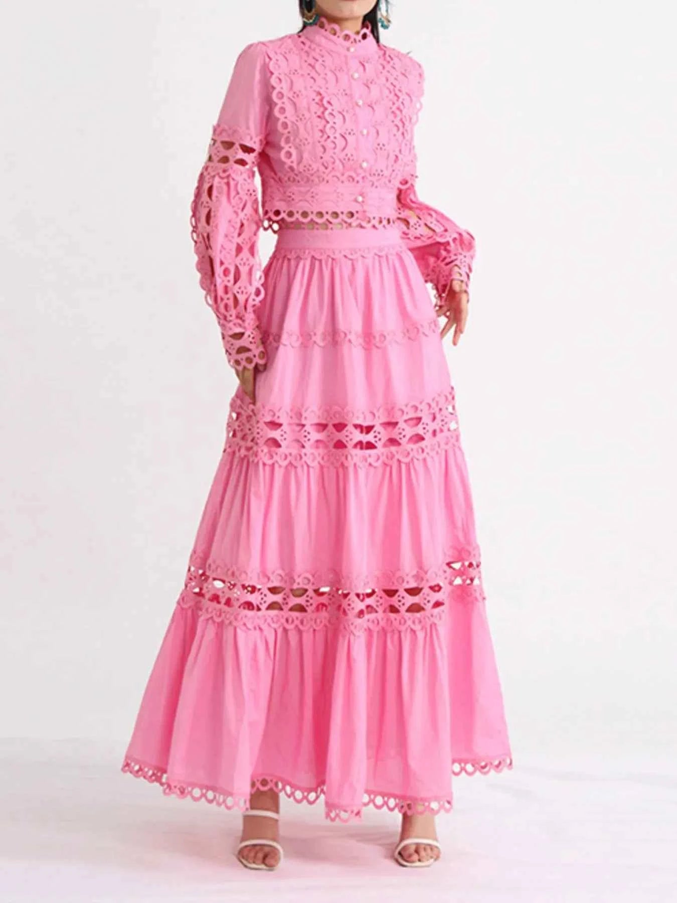 Lace Button Up Long Sleeve Top and Skirt Set Pink f16f717b-d92a-427c-9cab-d5ee37f6782b-Max-Origin