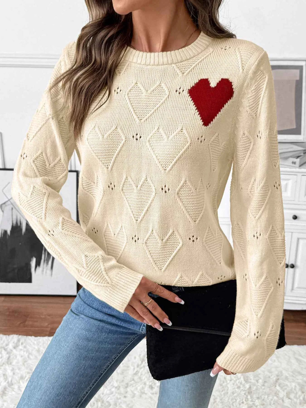 Openwork Heart Round Neck Sweater f1719ab407e7407f86e268940c30a51f-Max-Origin