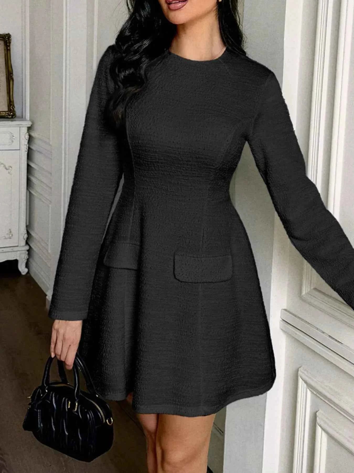 Cutout Back Long Sleeve Mini Dress Black f1761244-8db6-4133-a4de-7047138092bd-Max-Origin