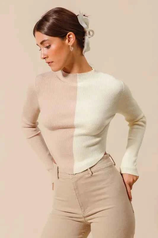 SO ME Color Block Fitted Crop Sweater Top f178909dc4584e21ac84614222d6af2c-Max-Origin