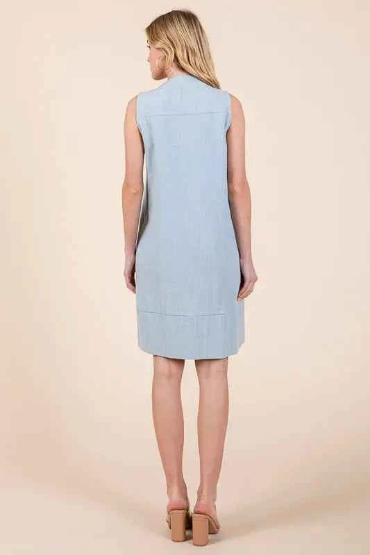 Lime 'N' Chili Denim Pintuck Detail Sleeveless Midi Dress f17d5e5360a3446bb8d950e50d87778c-Max-Origin