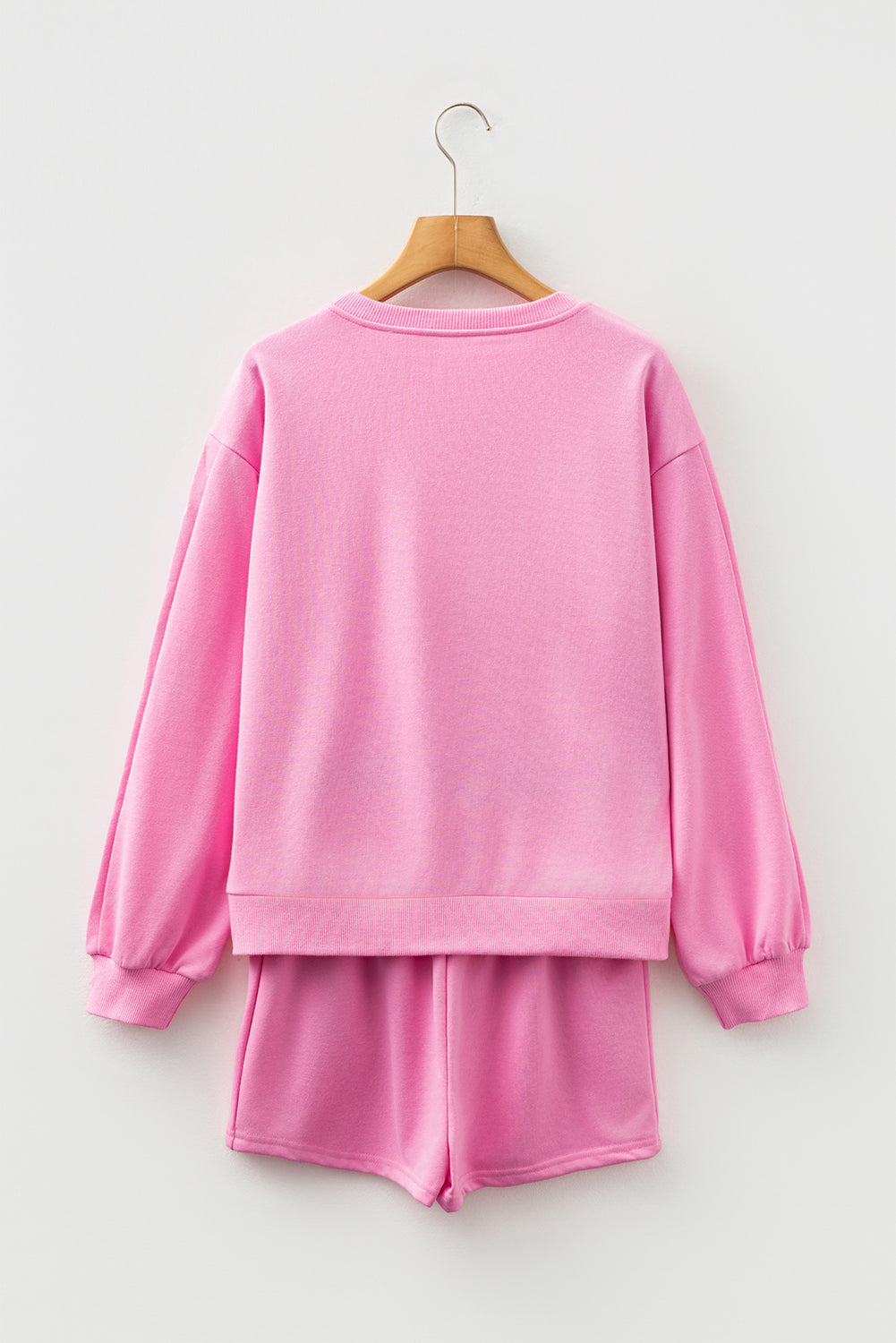 Sachet Pink Bow Embroidery Long Sleeve Pullover and High Waist Shorts Set f1888f499ccacd17