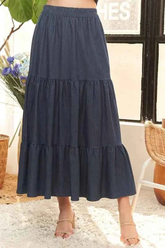 ADORA Waist Band Tiered Denim Maxi Skirt f18f486ff23448c288eed4316671432d-Max-Origin