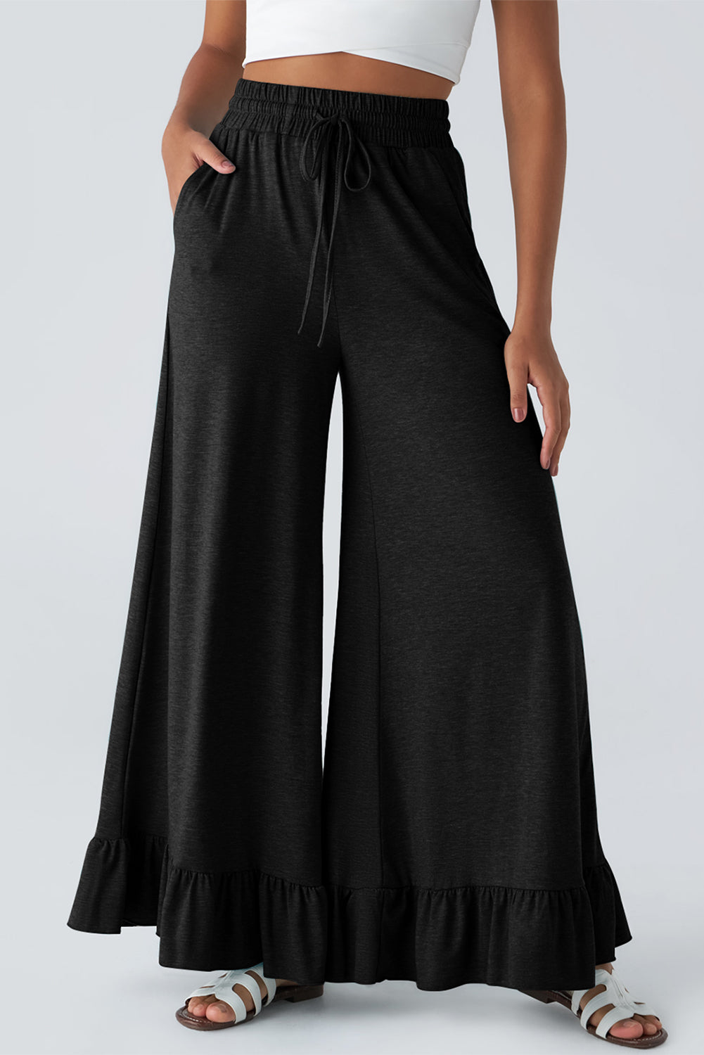 Dune Solid Color Ruffle Hem Wide Leg Pants f197134d5e5ab7df