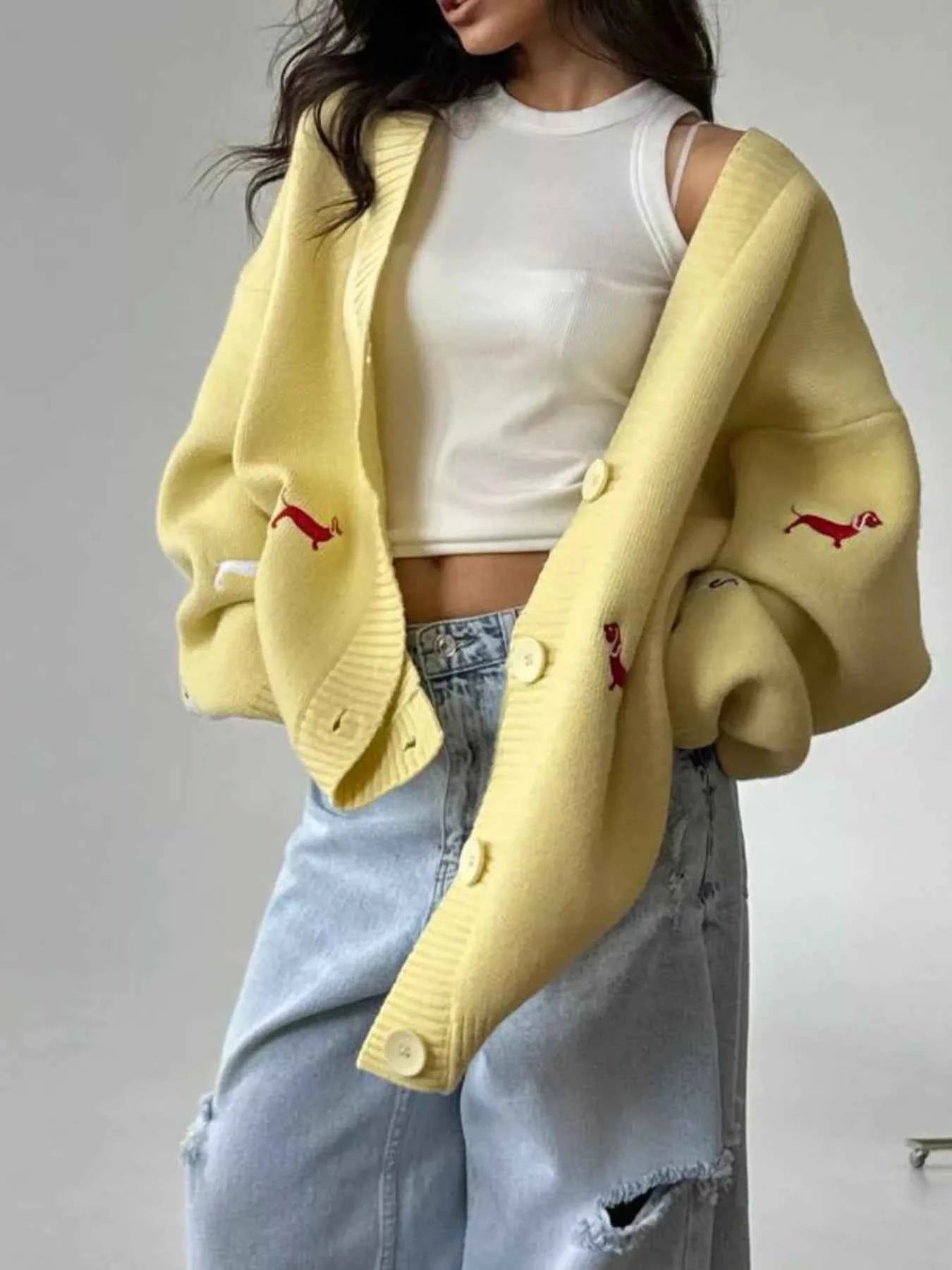 Embroidered Button Up Cardigan Yellow f1aaa3cd-9ae9-4639-b86a-a3e3931370aa-Max-Origin