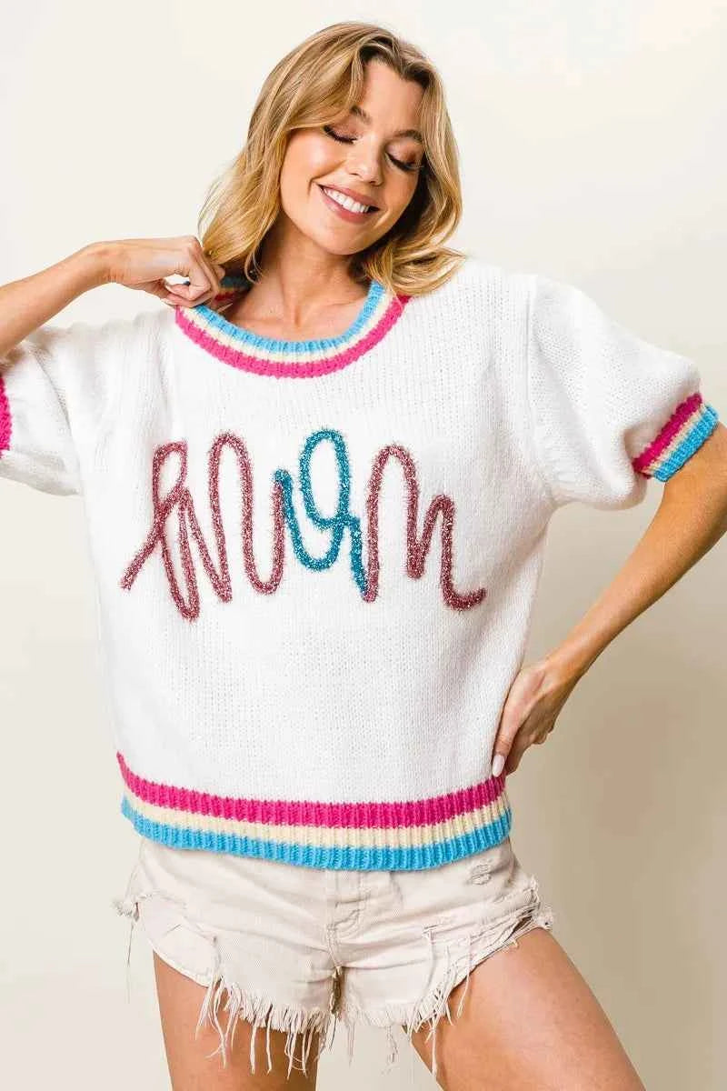 BiBi Metallic Letter Short Puff Sleeve Sweater f1c7bf95bf17449abd74f2567bc3892e-Max-Origin