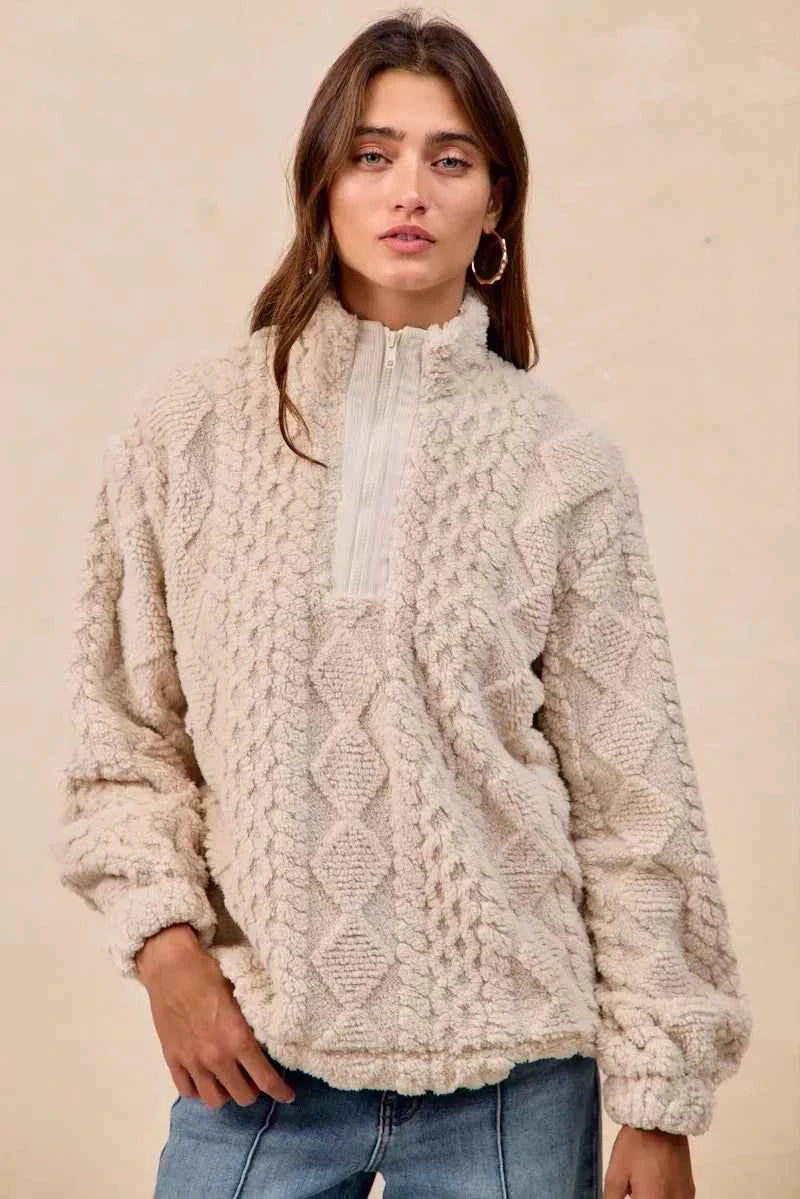 BiBi Patterned Soft Fleece Half Zip Up Top f1d8884a-d7cc-40e6-a261-bd5db7743bbe-Max-Origin