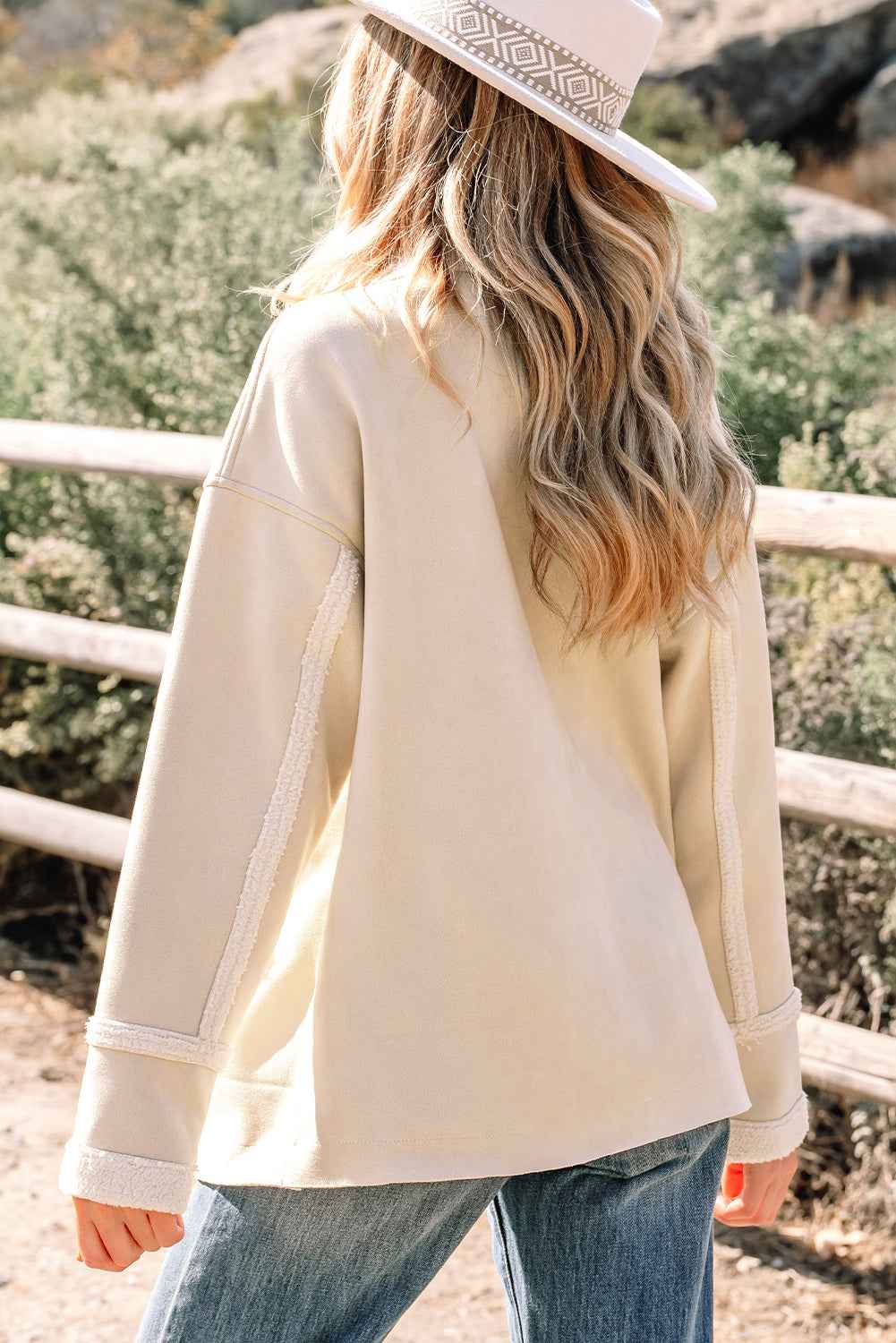 Parchment Suede Sherpa Lined Western Loose Jacket f1e9d65036d3d47e