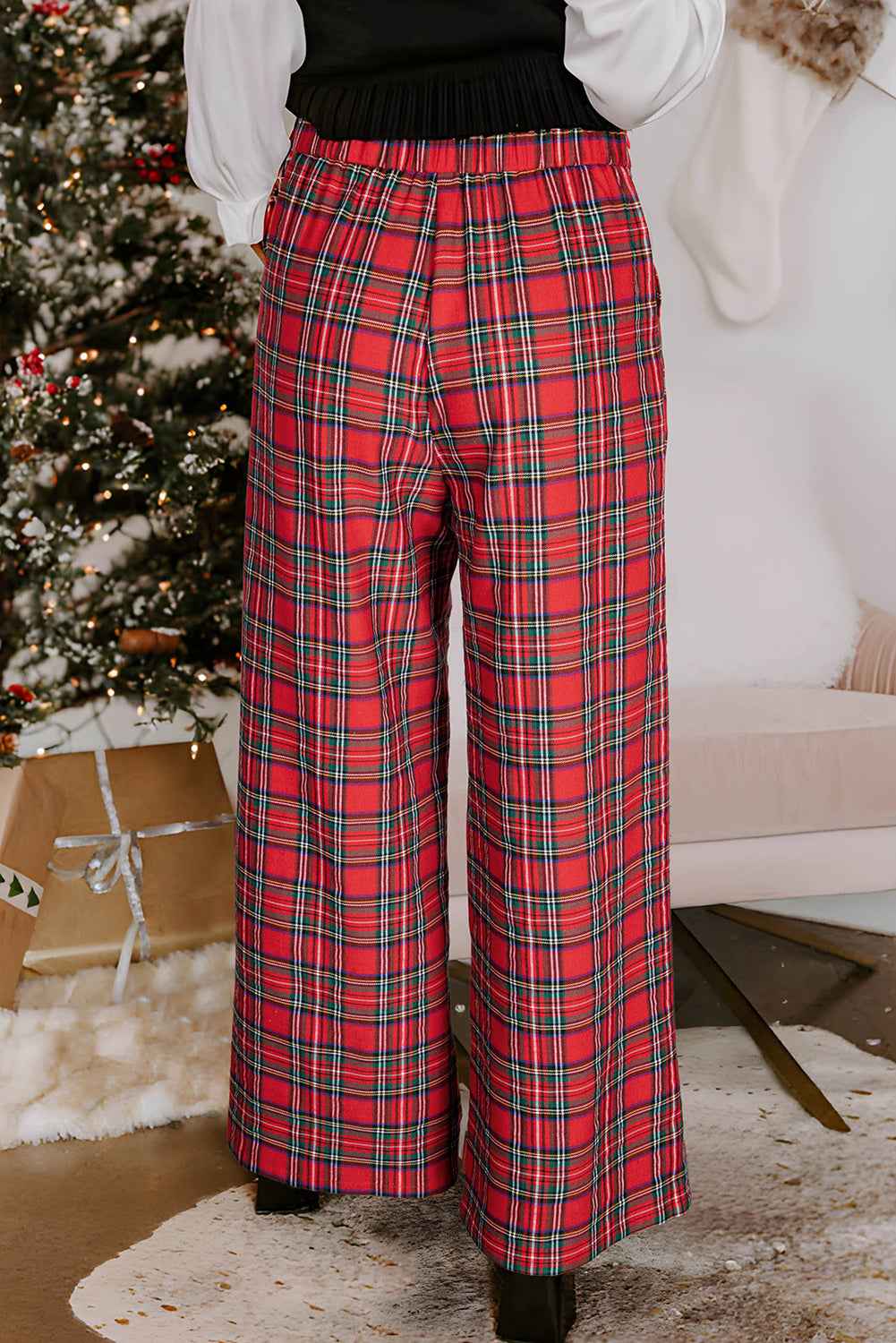 Red Christmas Plaid Wide Leg Pull-On Pants f200cfe1d4e5ae69