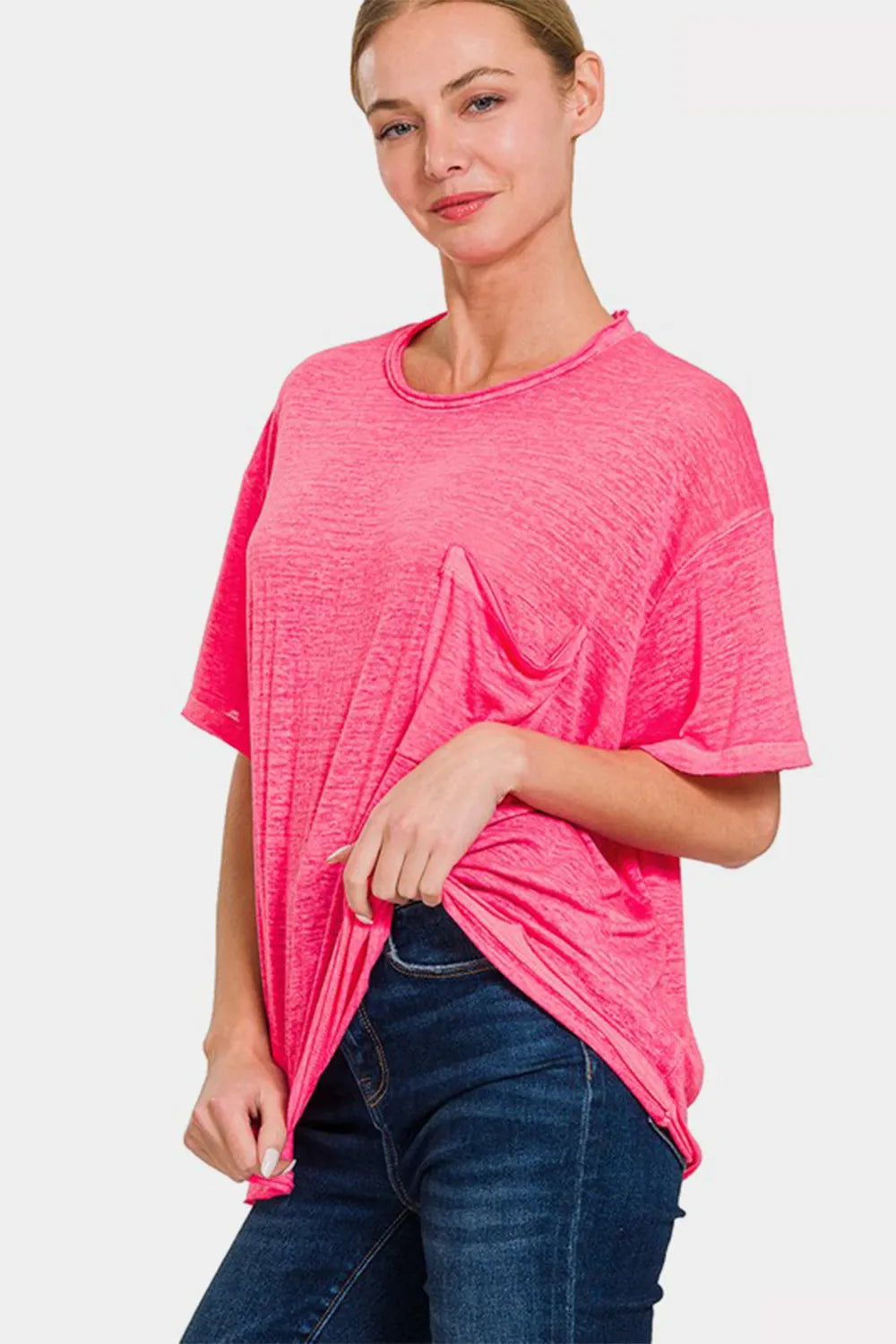 Zenana Pocketed Round Neck Dropped Shoulder T-Shirt f2132402-0492-4aa1-a163-d448c8f26a72-Max