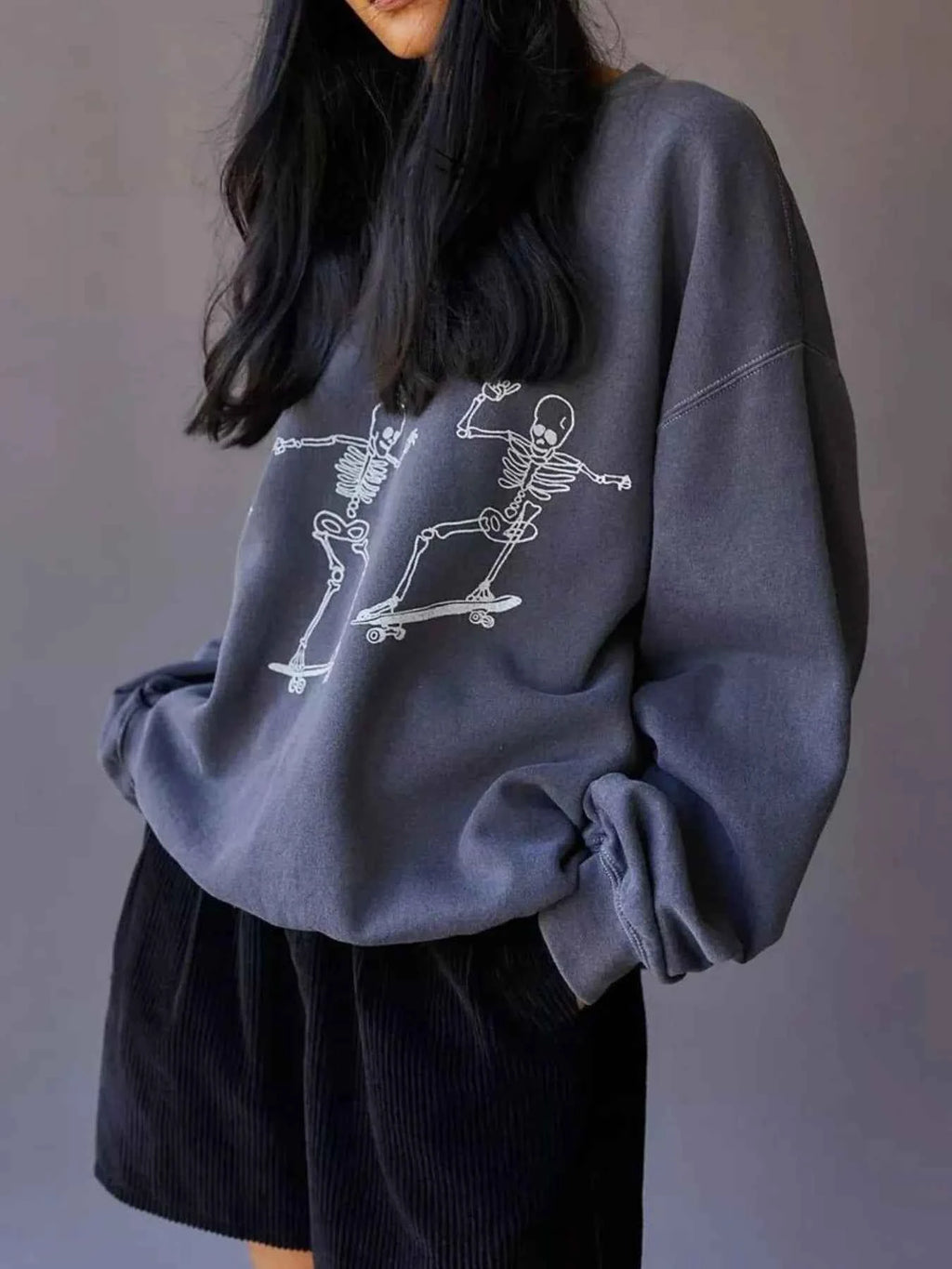 Skeleton Graphic Oversized Sweatshirt Gray f21d1ec3-36e9-40bf-9e52-f97b6e97587a-Max-Origin