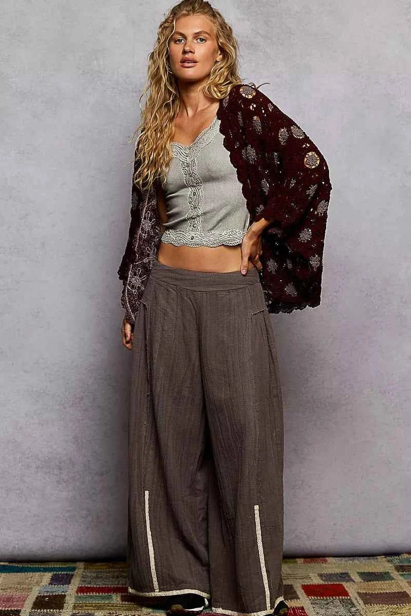 POL Openwork V-Neck Chenille Cardigan with Contrast Floral f2213ca8-7300-4fc1-9dab-b48f0842a379-Max-Origin