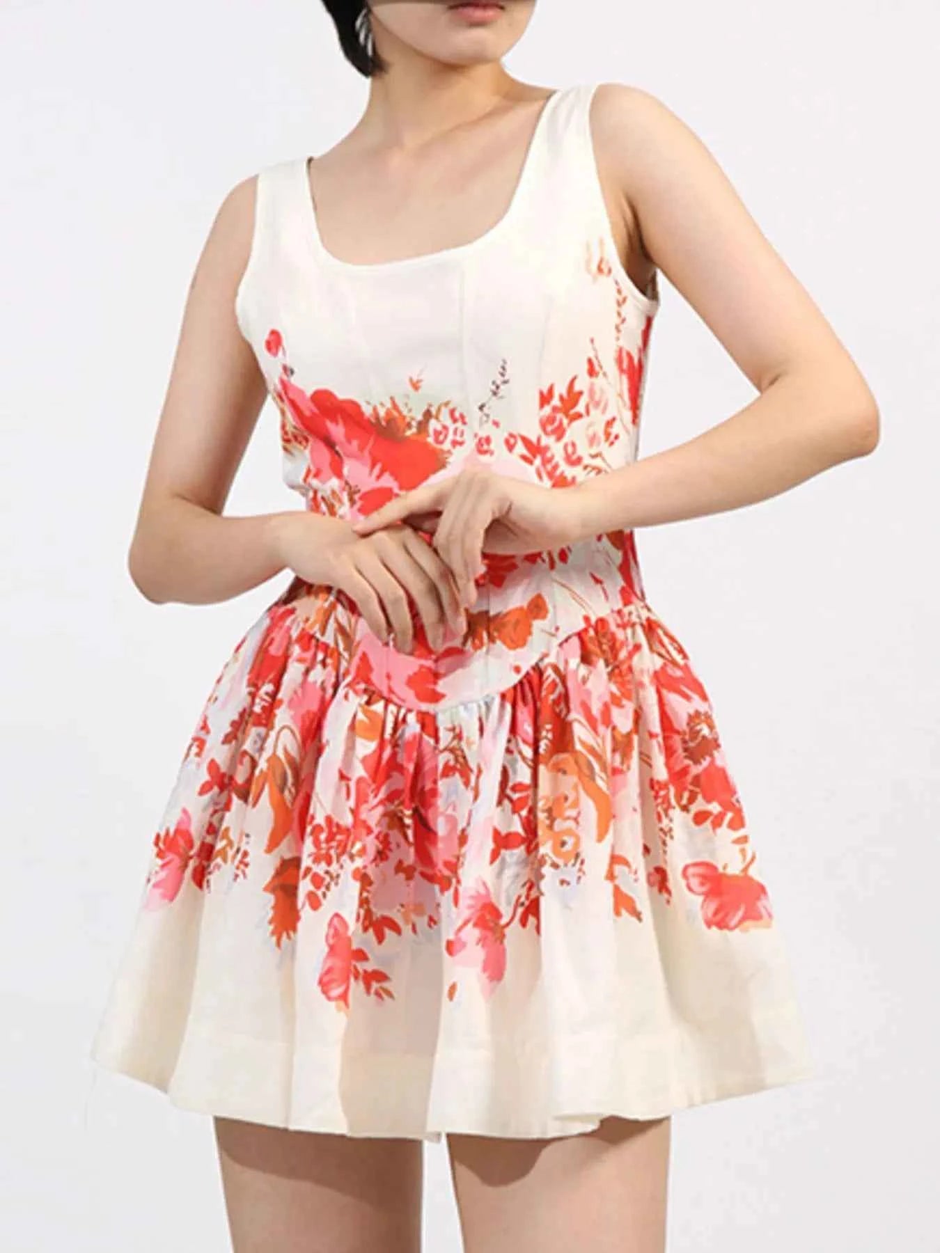 Floral Print Sleeveless A-Line Mini Dress f250ed87-41d6-400c-ad4b-7788bf41f044-Max-Origin