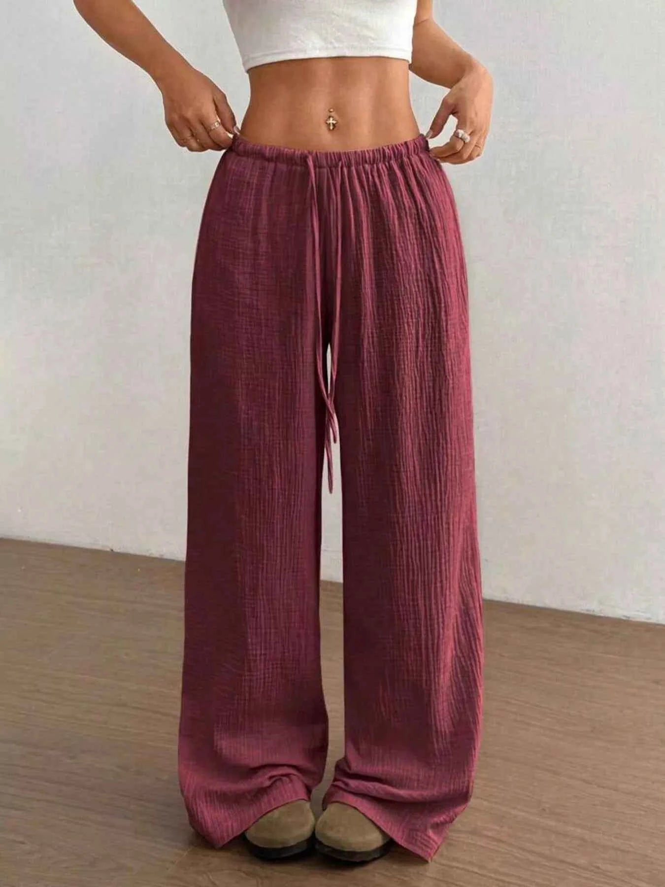 Full Size Drawstring Wide Leg Pants Plus Size Wine Red f254194415f6411da15f235b4dfb3b4c-Max-Origin
