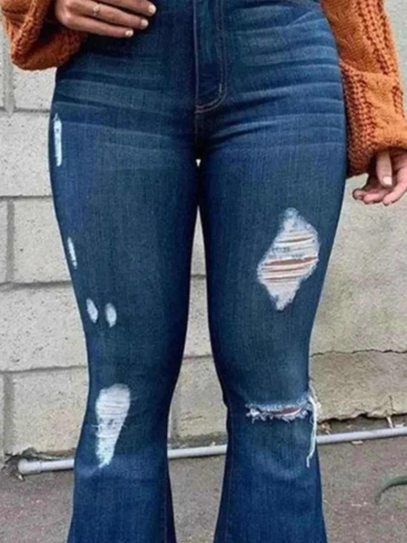 Full Size Distressed Raw Hem Flare Jeans Plus Size Dark Blue f25a4c29-93ea-4748-a10e-ee6afcb20521-Max-Origin