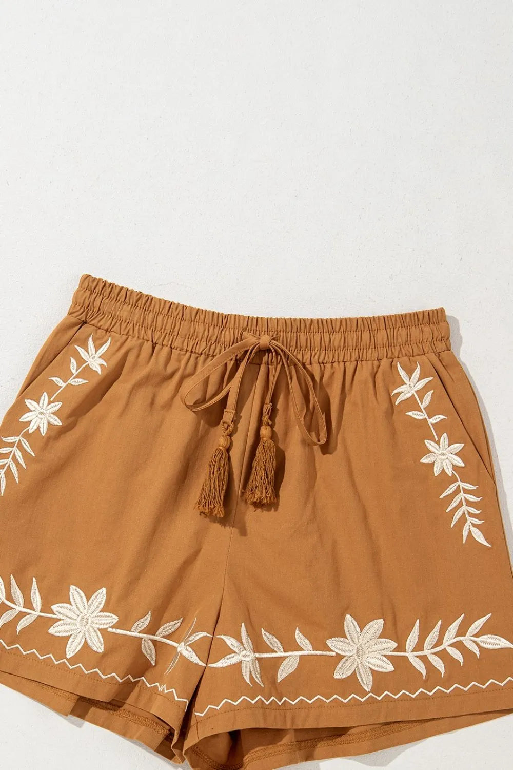 Embroidered Boho Tasseled Drawstring Elastic Waist Casual Shorts f2622b8c-6e03-4b11-b9e2-2f99c094fa80-Max-Origin