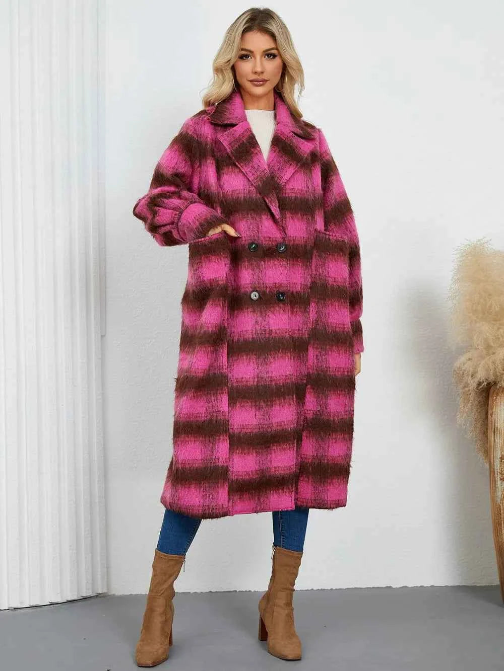 Contrast Double-Breasted Long Sleeve Longline Coat f2780841-e9d6-4719-a954-a4df1dbb15f2-Max