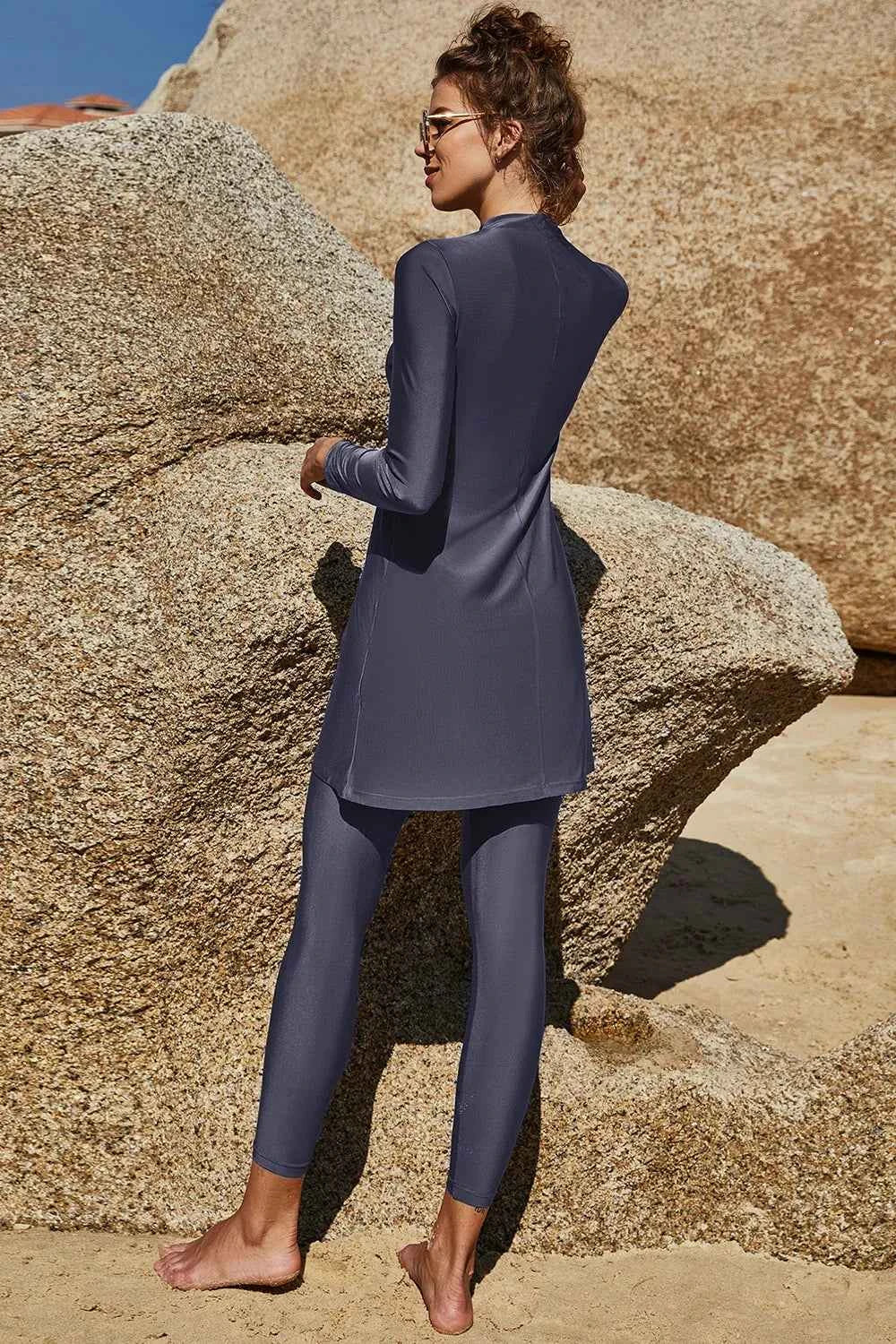 Slit Mock Neck Long Sleeve Top and Pants Swim Set f27af66d-2dfe-4977-9907-a04690ba7af5-Max