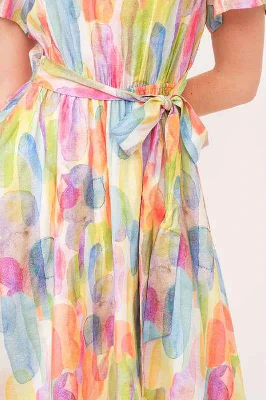Lime 'N' Chili Watercolor Print Tie Front Midi Dress f2d5242ceb2f414e9420f9bf66fca8c8-Max-Origin