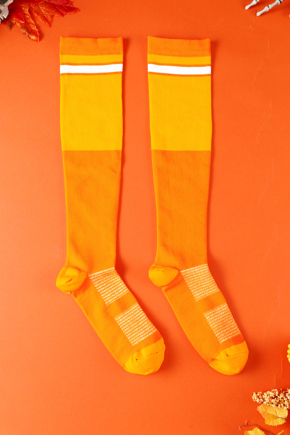 Orange Color Block Knit Sports Compression Knee High Socks f2e4e65a93fcc263
