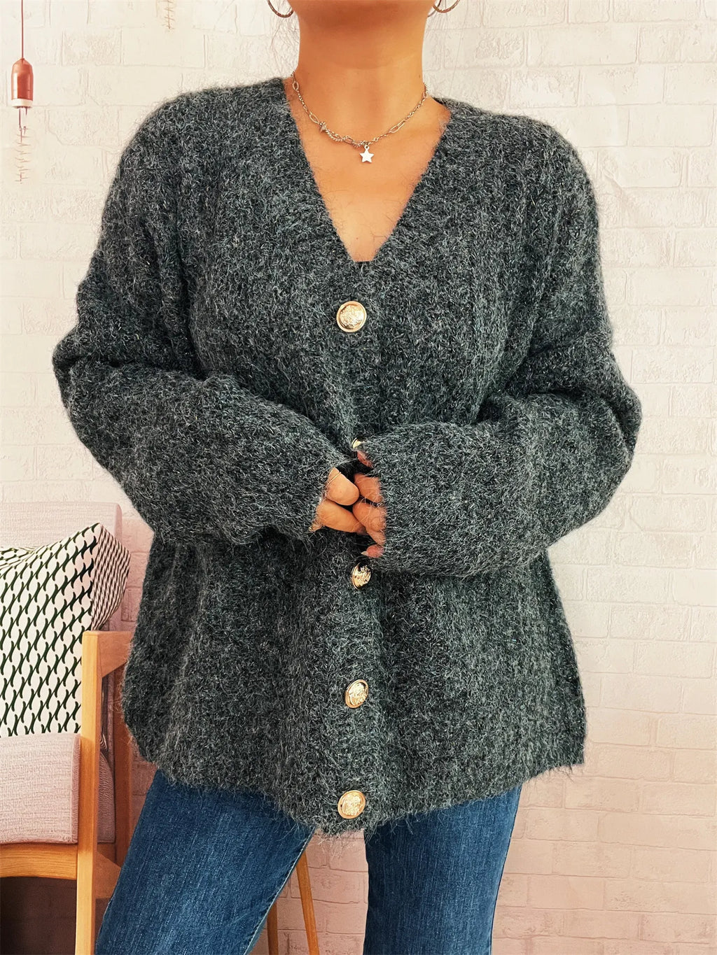 Cable Knit Button-Up Cardigan f2ec4c15535949f1a8601b571f998703-Max-Origin