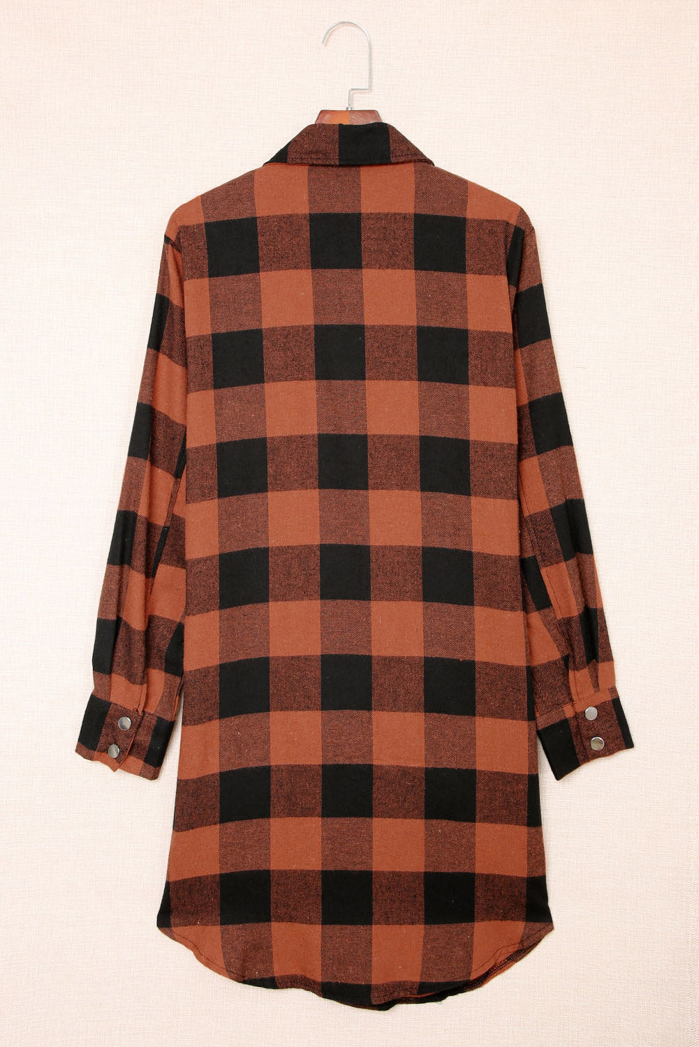 Brown & Black Plaid Collared Botton Down Long Shirt Shacket f30a6708f89d27f2